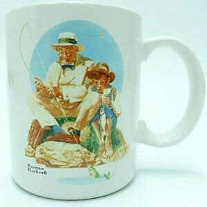 Norman Rockwell Catching the Big One Fishing Grandpa White Coffee Mug